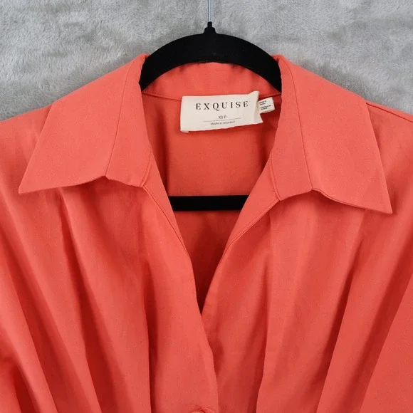 Exquise Jumpsuit Women XSP Pink Wide Leg Button Front Pleated Waist Short Sleeve - Picture 8 of 16